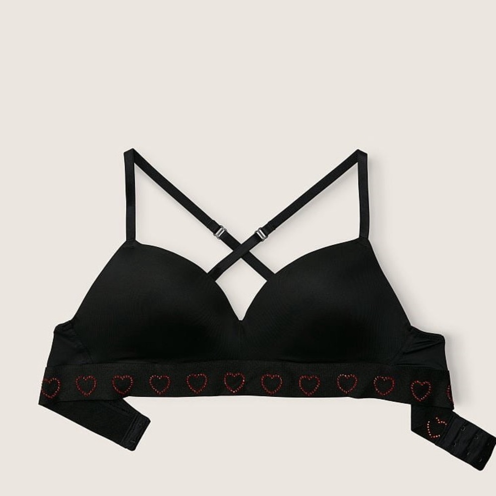 NWT PINK Victoria's Secret Black Bra with Red Heart Accents - Picture 2 of 6